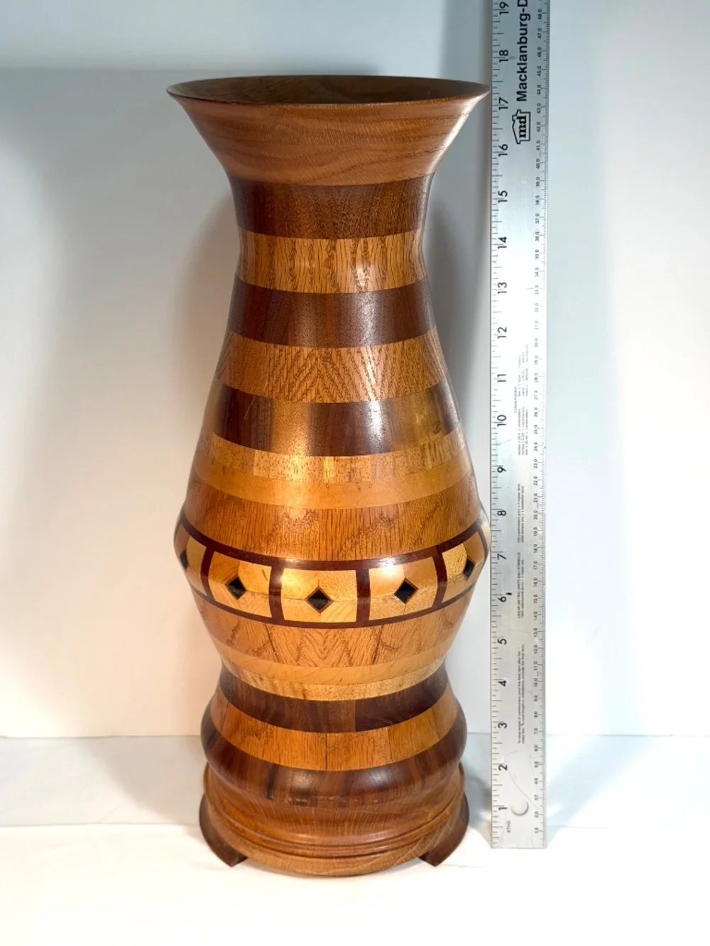 Tall Hand Crafted Inlaid Wooden Vase 17